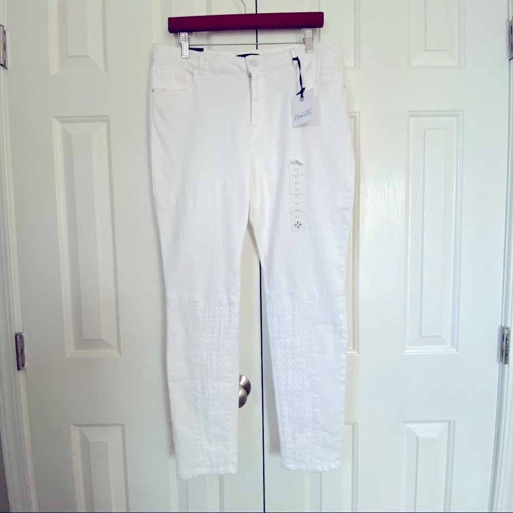 NANETTE LEPORE new white denim lace skinny jean 12